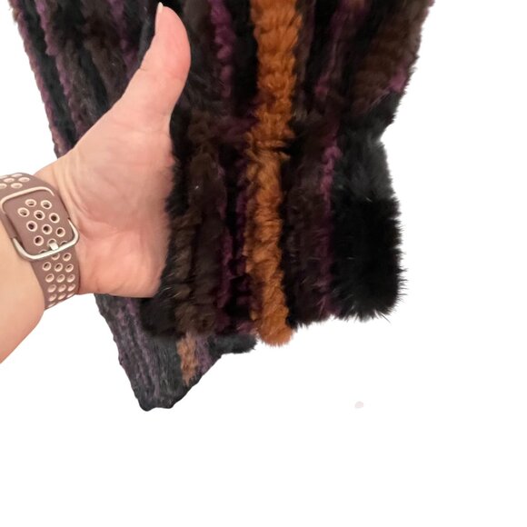 Belle Fare Salo Genuine Mink Fur Knit Pull Thru Scarf  Brown‎ Purple Gold 60" - Picture 4 of 10